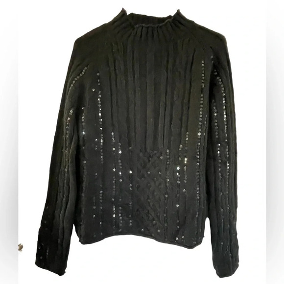Urban Outfitters Bdg Black Sequin Sparkly Mock Neck Sweater Size Large - Picture 1 of 6